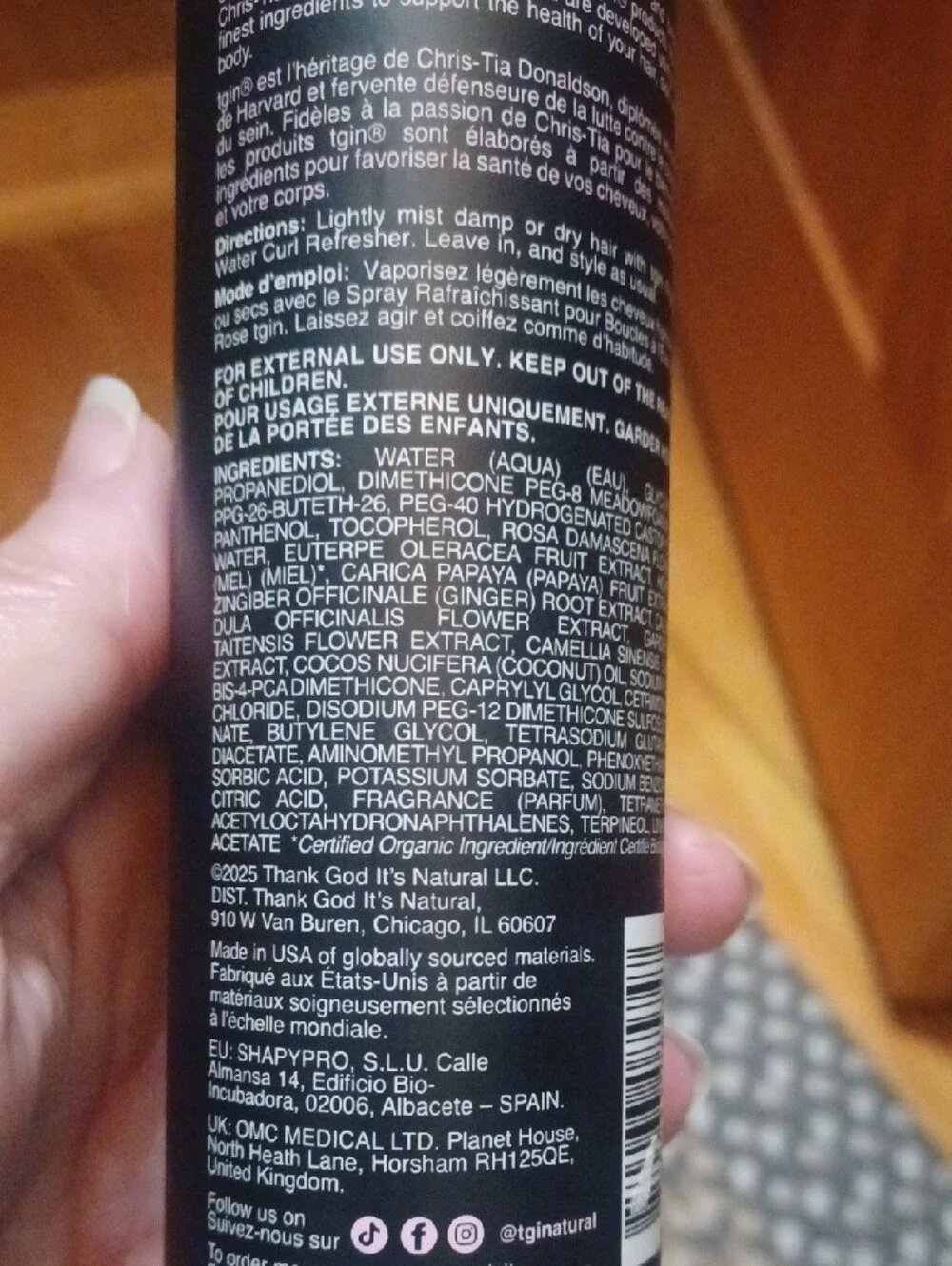 tgin Rose Water Curl Refresher Spray - Read Description